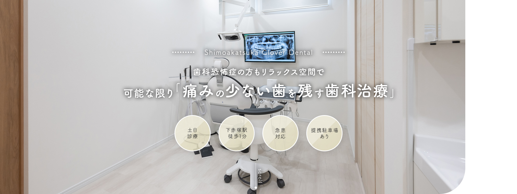 Shimoakatsuka Clover Dental 歯科恐怖症の方もリラックス空間で可能な限り「痛みの少ない歯を残す歯科治療」 土日診療/下赤塚駅徒歩1分/急患対応/提携駐車場あり